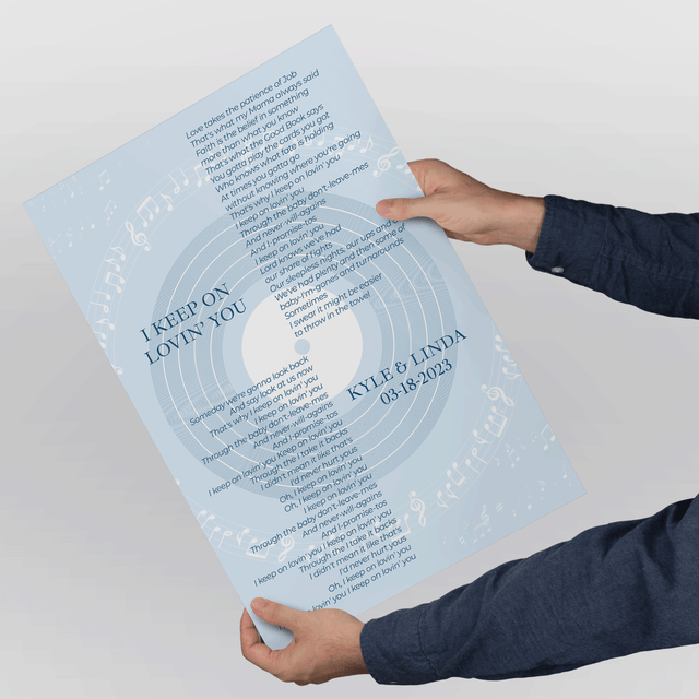 Vinyl Record Minimalist Pastel Blue Framed Art Print, Custom Song Lyrics