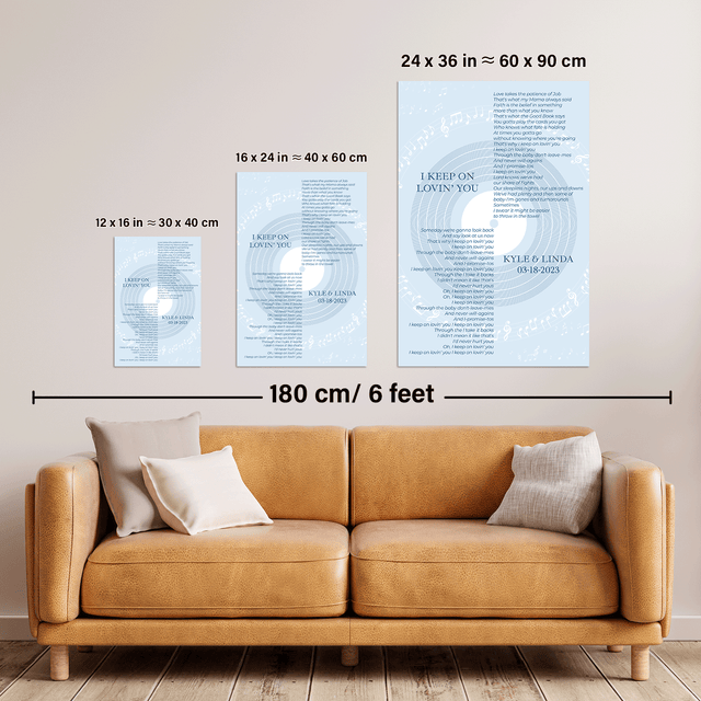 Vinyl Record Minimalist Pastel Blue Framed Art Print, Custom Song Lyrics