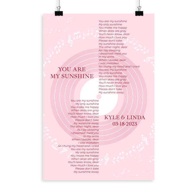 Pastel Pink Vinyl Record Framed Art Print, Personalized Song Lyrics
