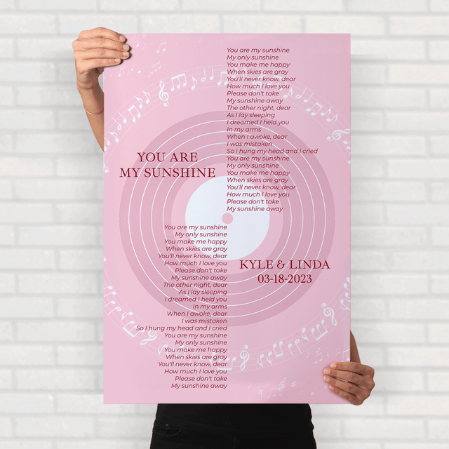 Pastel Pink Vinyl Record Framed Art Print, Personalized Song Lyrics