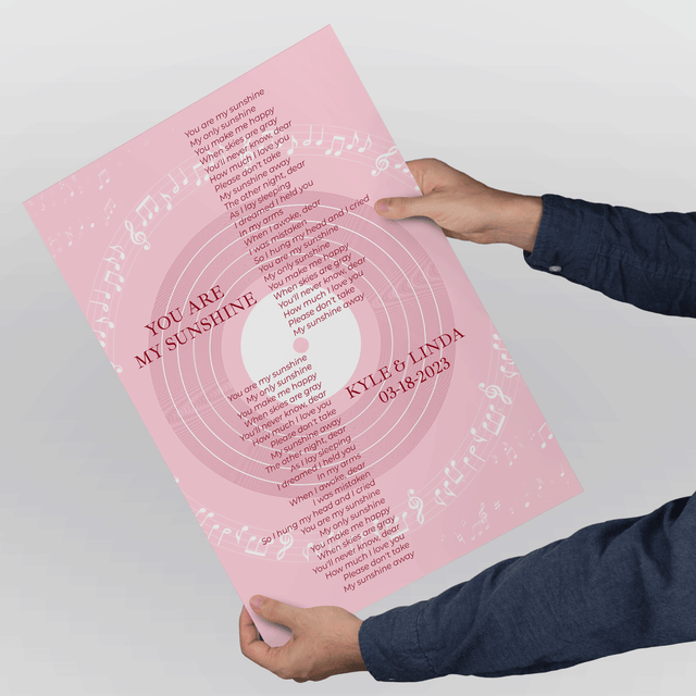 Pastel Pink Vinyl Record Framed Art Print, Personalized Song Lyrics