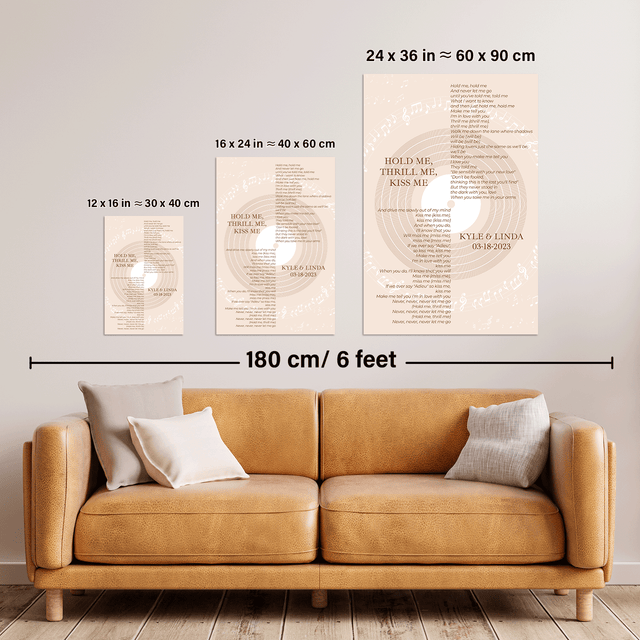 Pastel Sand Minimalist Vinyl Record, Custom Song Lyrics Framed Art Print