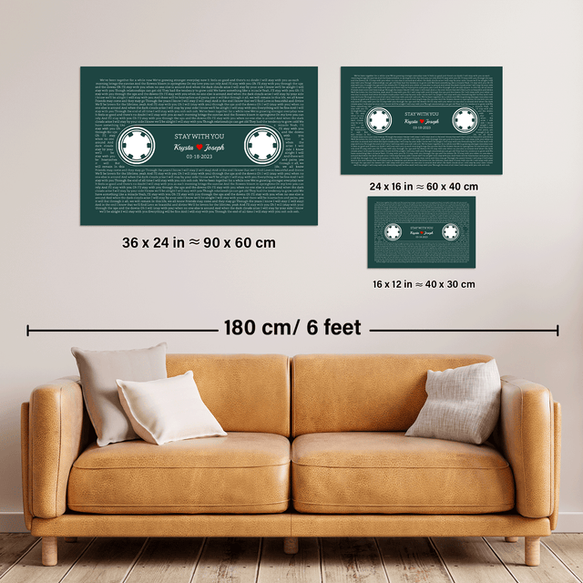 Forest Green Retro Cassette Tape Design, Personalized Song Lyrics Framed Art Print