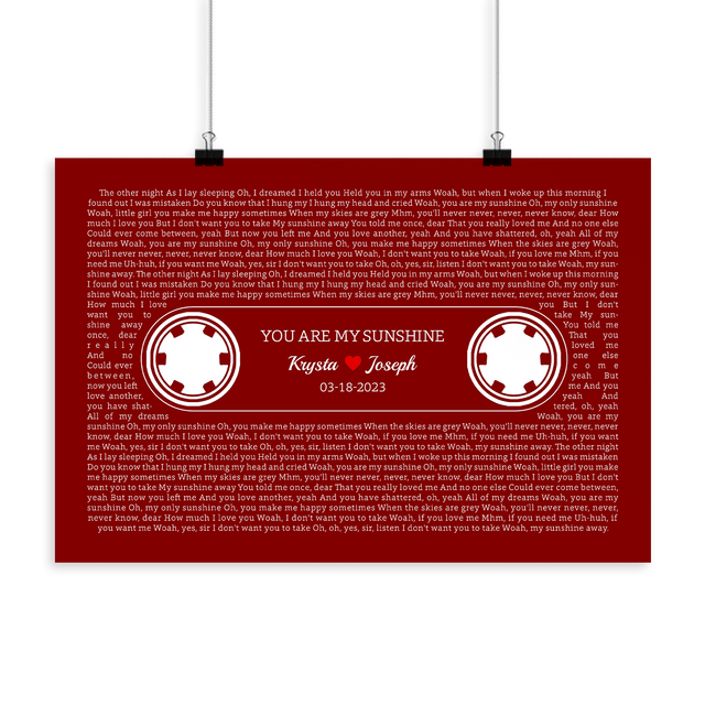 Maroon Retro Cassette Tape Design, Personalized Song Lyrics Framed Art Print