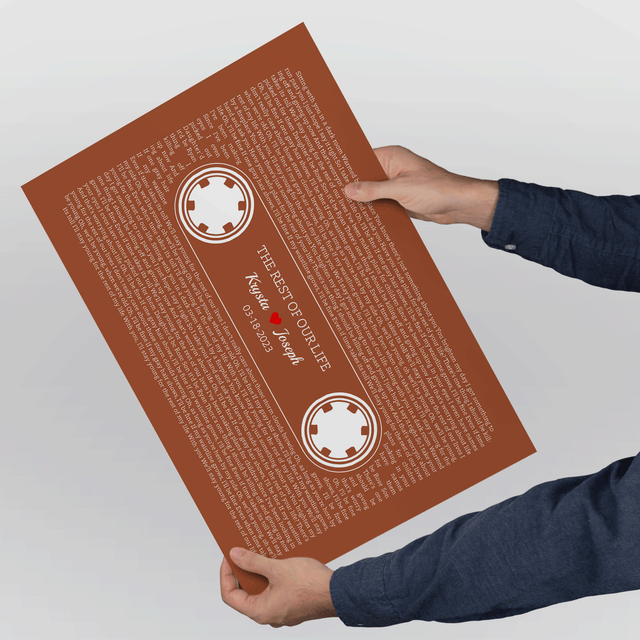 Orange Retro Cassette Tape, Personalized Song Lyrics Framed Art Print