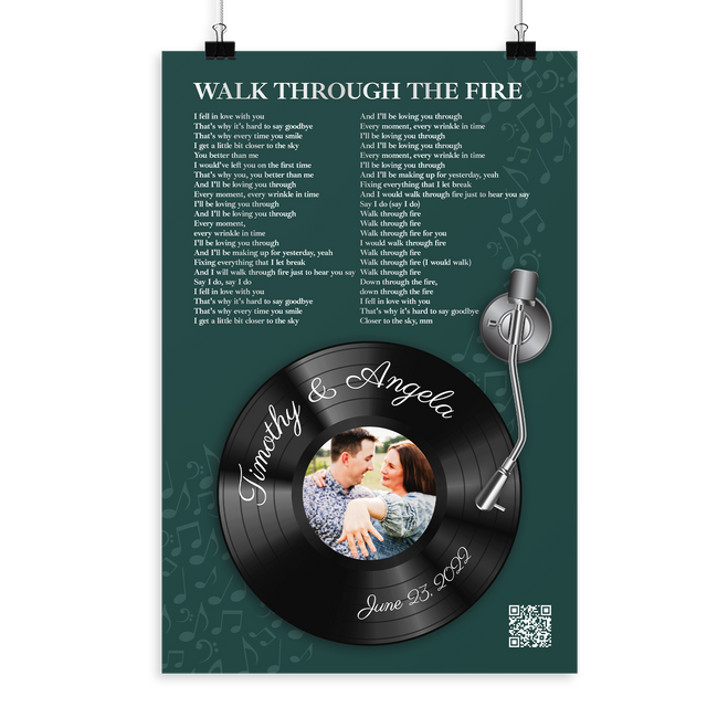 Personalized Song Lyrics Frame Art Print, Forest Green Vinyl Record Lyrics