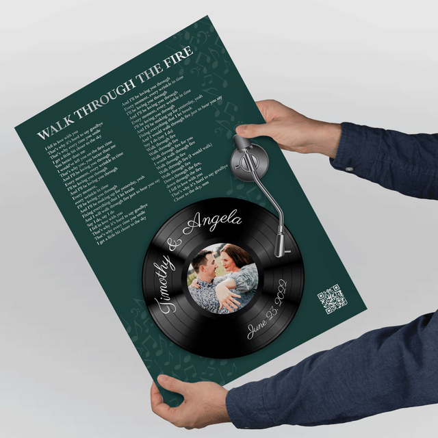 Personalized Song Lyrics Frame Art Print, Forest Green Vinyl Record Lyrics