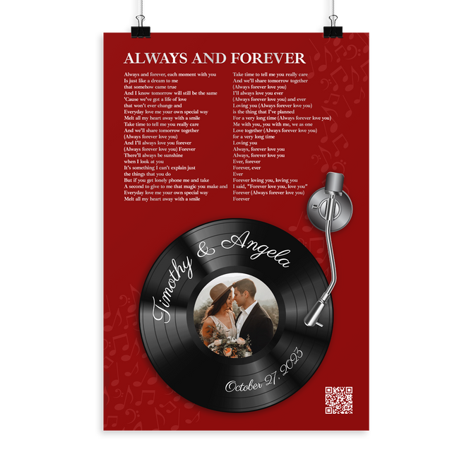 Personalized Vinyl Record Lyrics, Antique Maroon Framed Art Print