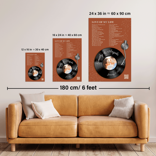 Rusti Orange Vinyl Record Lyrics Framed Art Print, Custom Song & Name