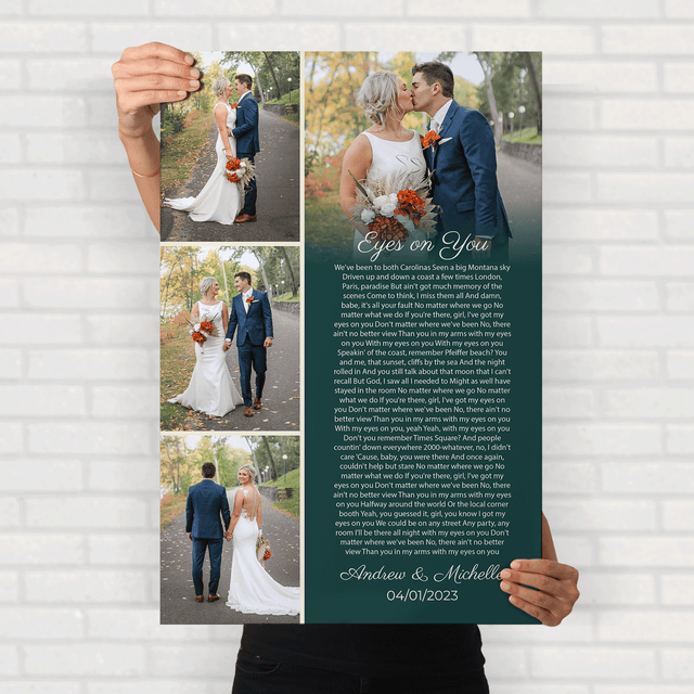 Custom Photo Collage Framed Art Print, Personalized Song Lyrics & Name