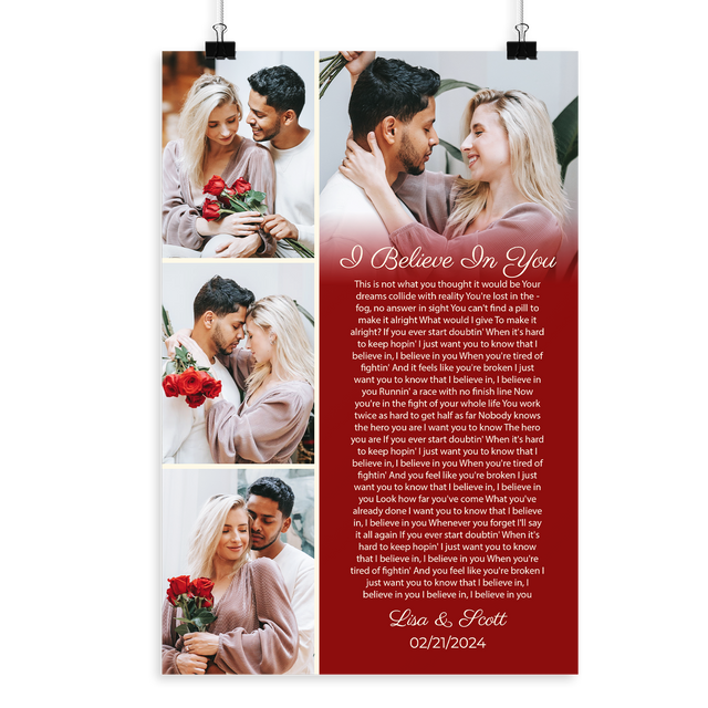 Custom Photo Collage Framed Art Print, Vintage Style with Song Lyrics