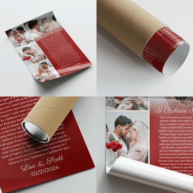 Custom Photo Collage Framed Art Print, Vintage Style with Song Lyrics