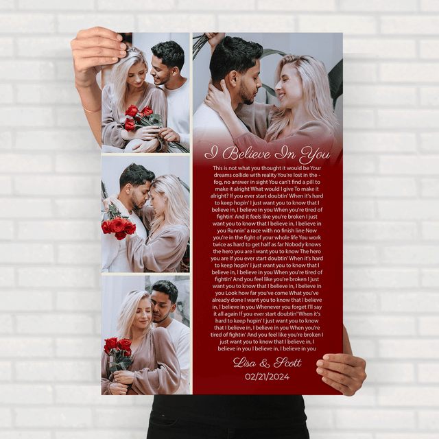 Custom Photo Collage Framed Art Print, Vintage Style with Song Lyrics