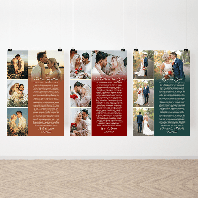 Custom Photo Collage Framed Art Print, Vintage Style with Song Lyrics