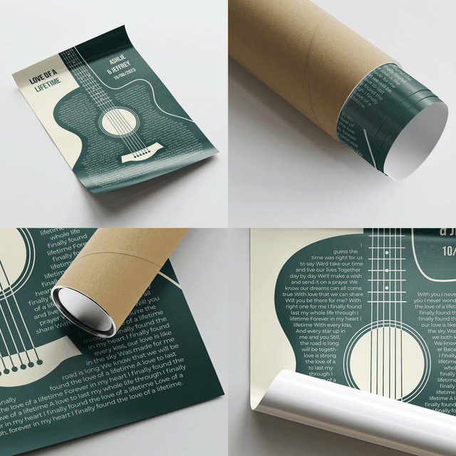 Forest Green Guitar Design, Personalized Song Lyrics Framed Art Print