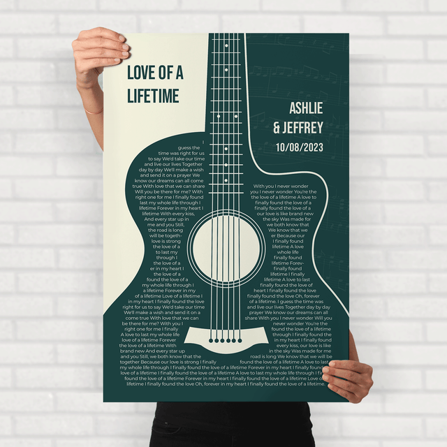 Forest Green Guitar Design, Personalized Song Lyrics Framed Art Print