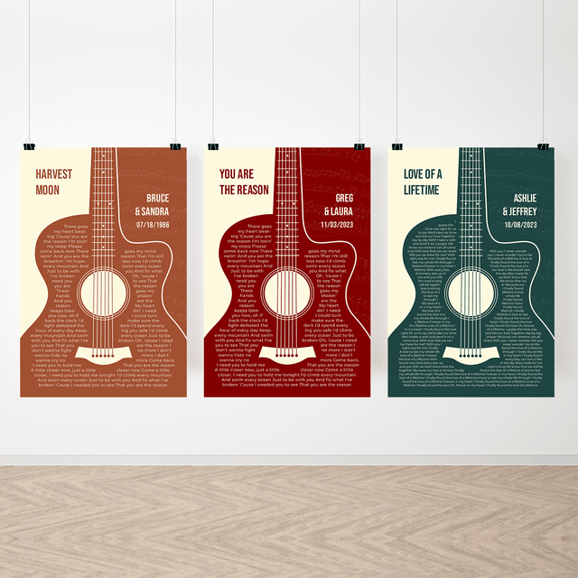 Forest Green Guitar Design, Personalized Song Lyrics Framed Art Print