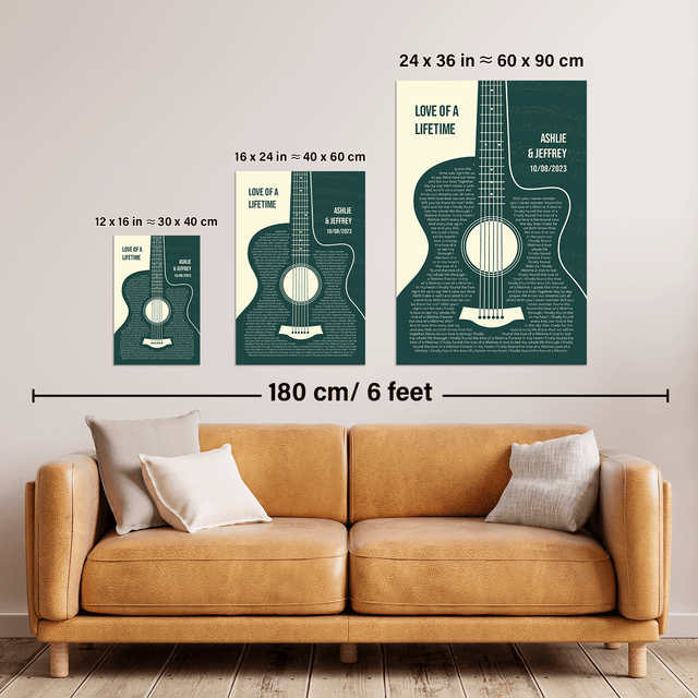 Forest Green Guitar Design, Personalized Song Lyrics Framed Art Print