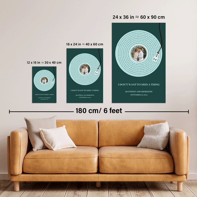 Personalized Song Lyrics Framed Art Print, Vinyl Record Style
