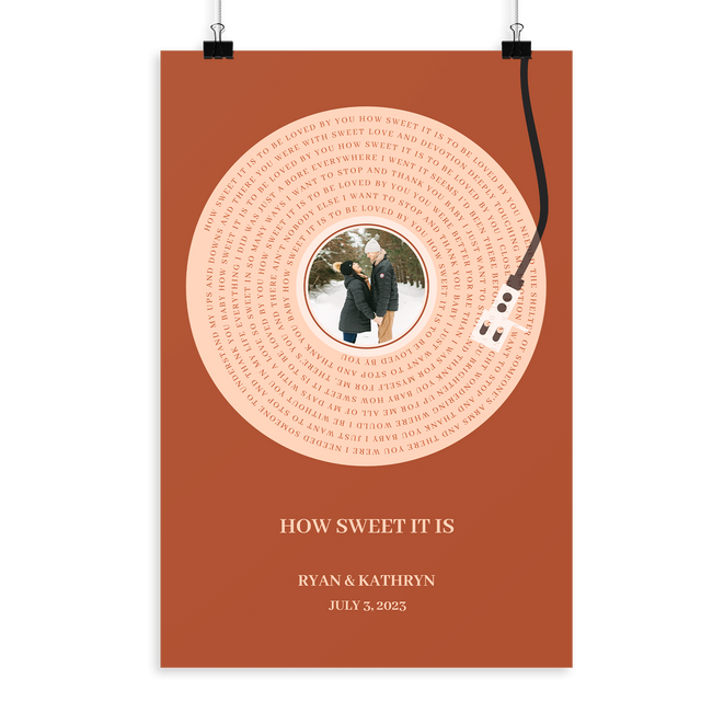 Personalized Song Lyrics Framed Art Print, Rusty Orange Vinyl Record Lyrics