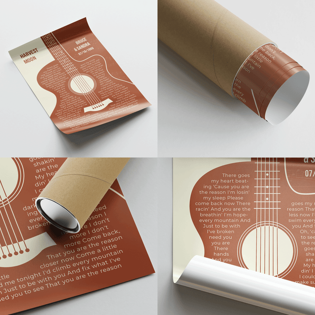 Orange Retro Guitar, Personalized Song Lyrics Framed Art Print