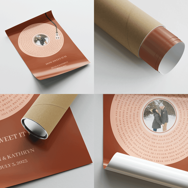 Personalized Song Lyrics Framed Art Print, Rusty Orange Vinyl Record Lyrics