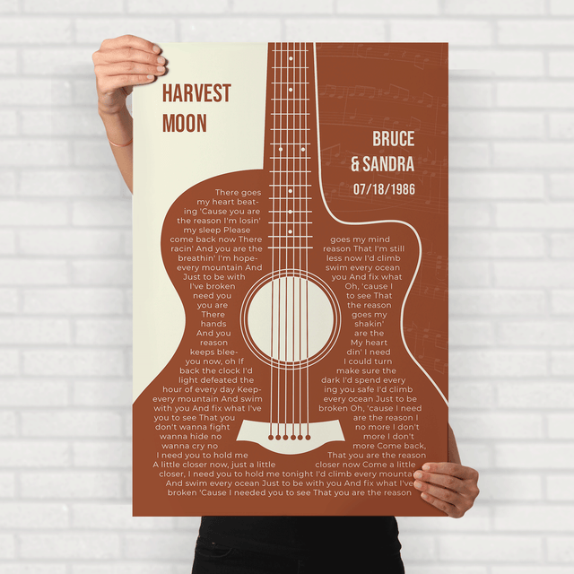 Orange Retro Guitar, Personalized Song Lyrics Framed Art Print