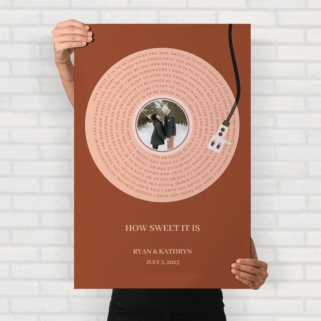 Personalized Song Lyrics Framed Art Print, Rusty Orange Vinyl Record Lyrics