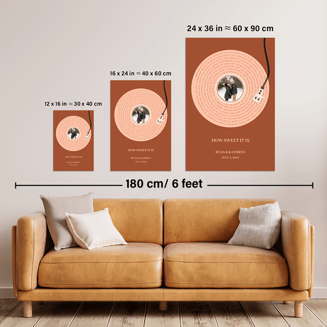 Personalized Song Lyrics Framed Art Print, Rusty Orange Vinyl Record Lyrics