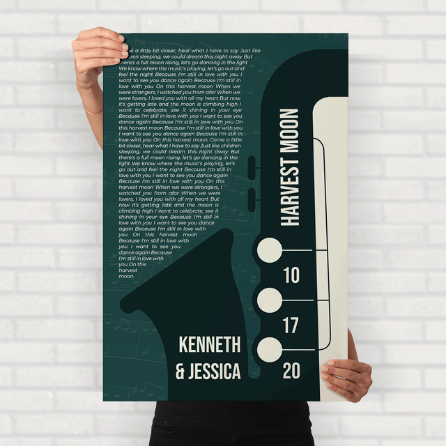 Custom Song Lyrics & Name, Vintage Green Saxophone Design Framed Art Print