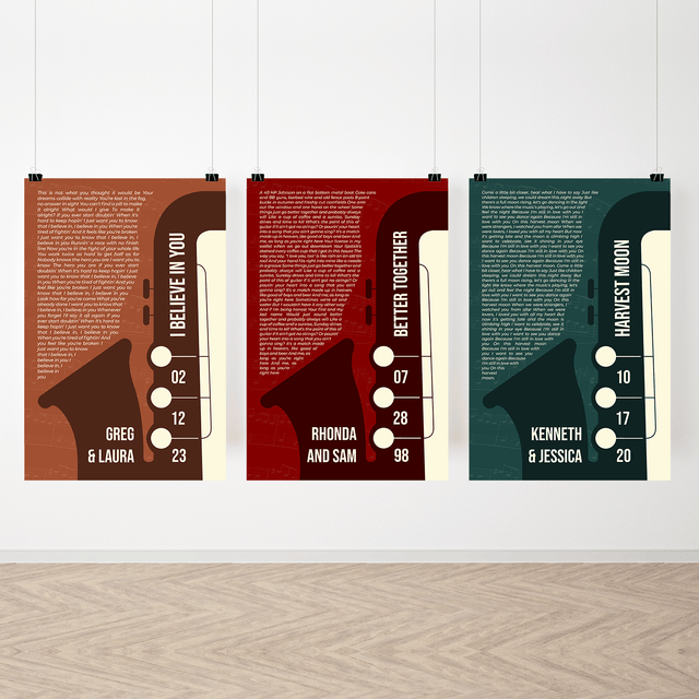 Maroon Saxophone Design Framed Art Print, Custom Song Lyrics