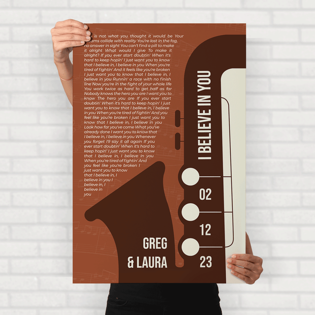 Vintage Orange Saxophone Design Framed Art Print, Custom Song Lyrics