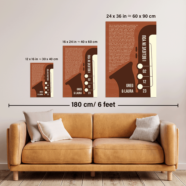 Vintage Orange Saxophone Design Framed Art Print, Custom Song Lyrics