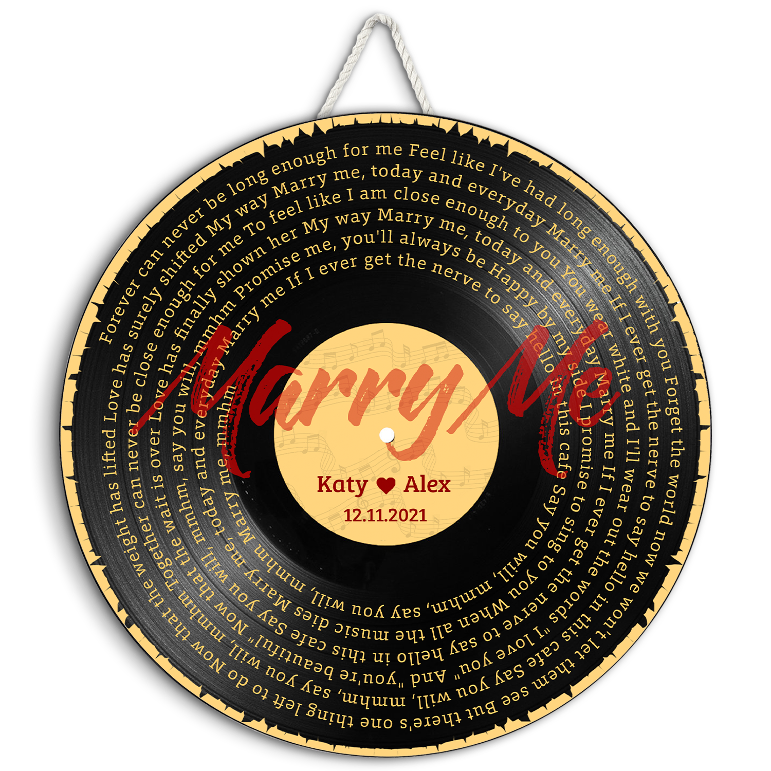 Custom Song Lyrics, Vinyl Record Art, Customizable Song Name And Text Round Wood Sign, Gift For Anniversary