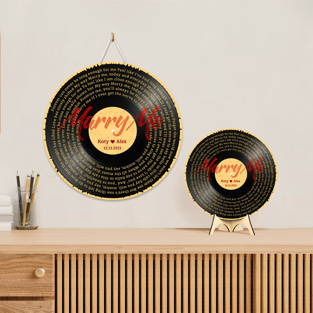 Custom Song Lyrics, Vinyl Record Art, Customizable Song Name And Text Round Wood Sign, Gift For Anniversary