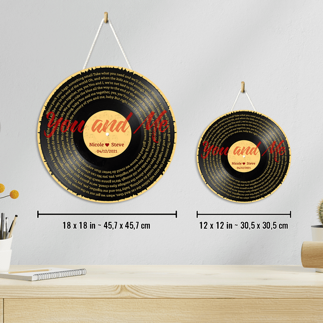 Custom Song Lyrics, Vinyl Record Art, Customizable Song Name And Text Round Wood Sign, Gift For Anniversary