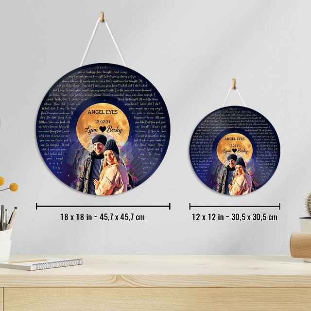 Personalized Song Lyrics and Portrait Round Wood Sign - Star Wave Style