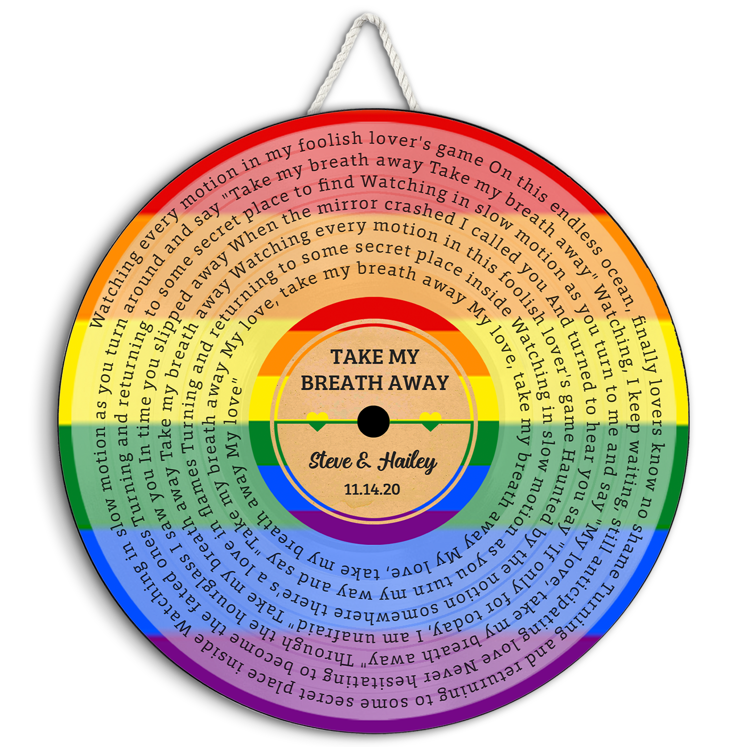 Custom Song Lyrics, Vinyl Record Art, Gift For LGBT, Customizable Song Name And Text Round Wood Sign