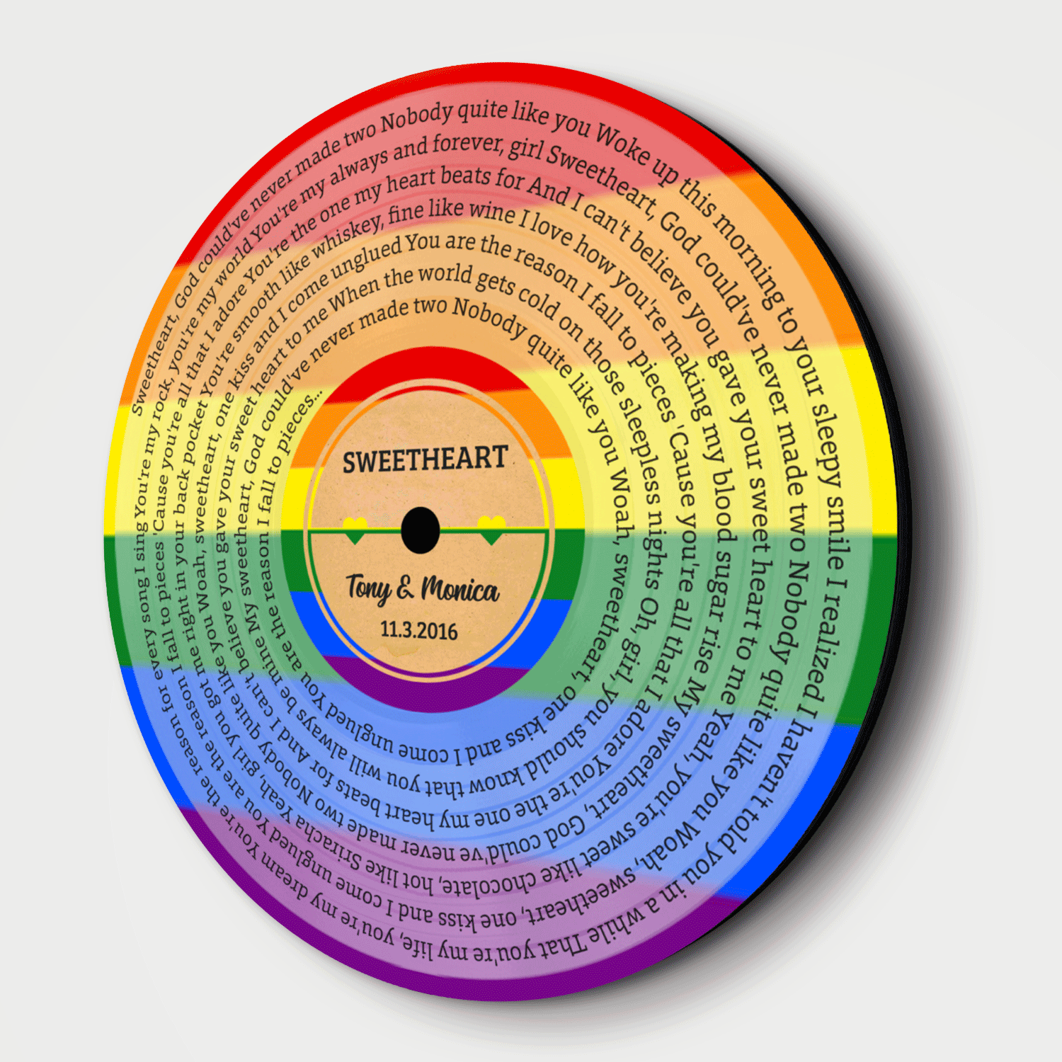 Custom Song Lyrics, Vinyl Record Art, Gift For LGBT, Customizable Song Name And Text Round Wood Sign