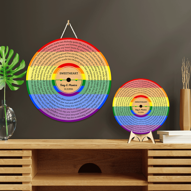 Custom Song Lyrics, Vinyl Record Art, Gift For LGBT, Customizable Song Name And Text Round Wood Sign