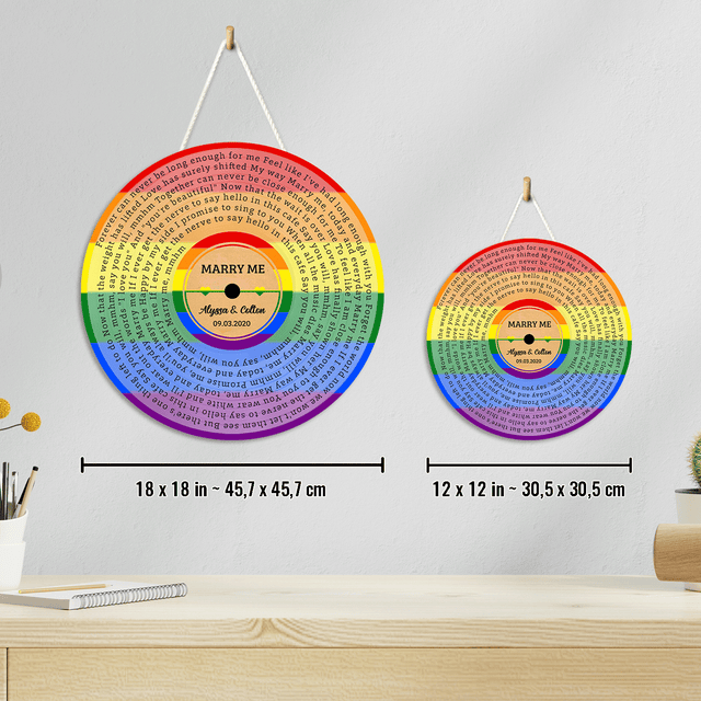 Custom Song Lyrics, Vinyl Record Art, Gift For LGBT, Customizable Song Name And Text Round Wood Sign
