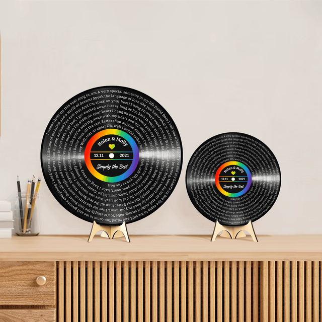 Custom Song Lyrics, Vinyl Record Art, LGBT Rainbow Style, Customizable Song Name And Text Round Wood Sign