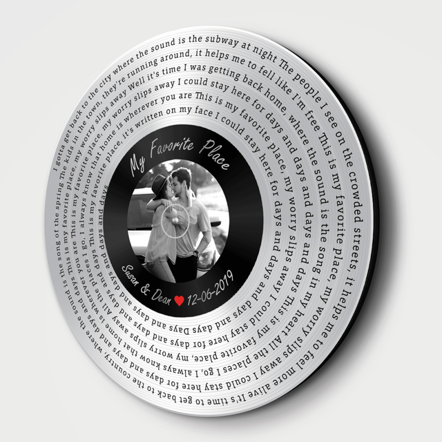 Custom Song Lyrics, Vinyl Record Art, Upload Photo, Customizable Song Name And Text Round Wood Sign