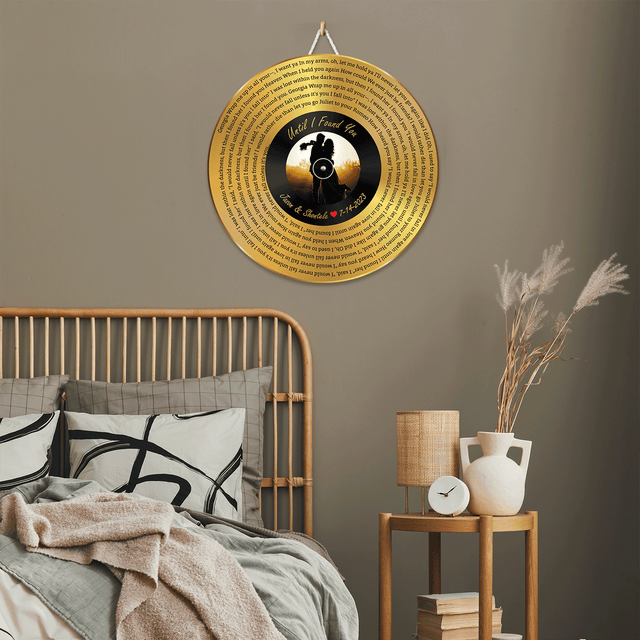 Custom Song Lyrics, Vinyl Record Art, Upload Photo, Customizable Song Name And Text Round Wood Sign