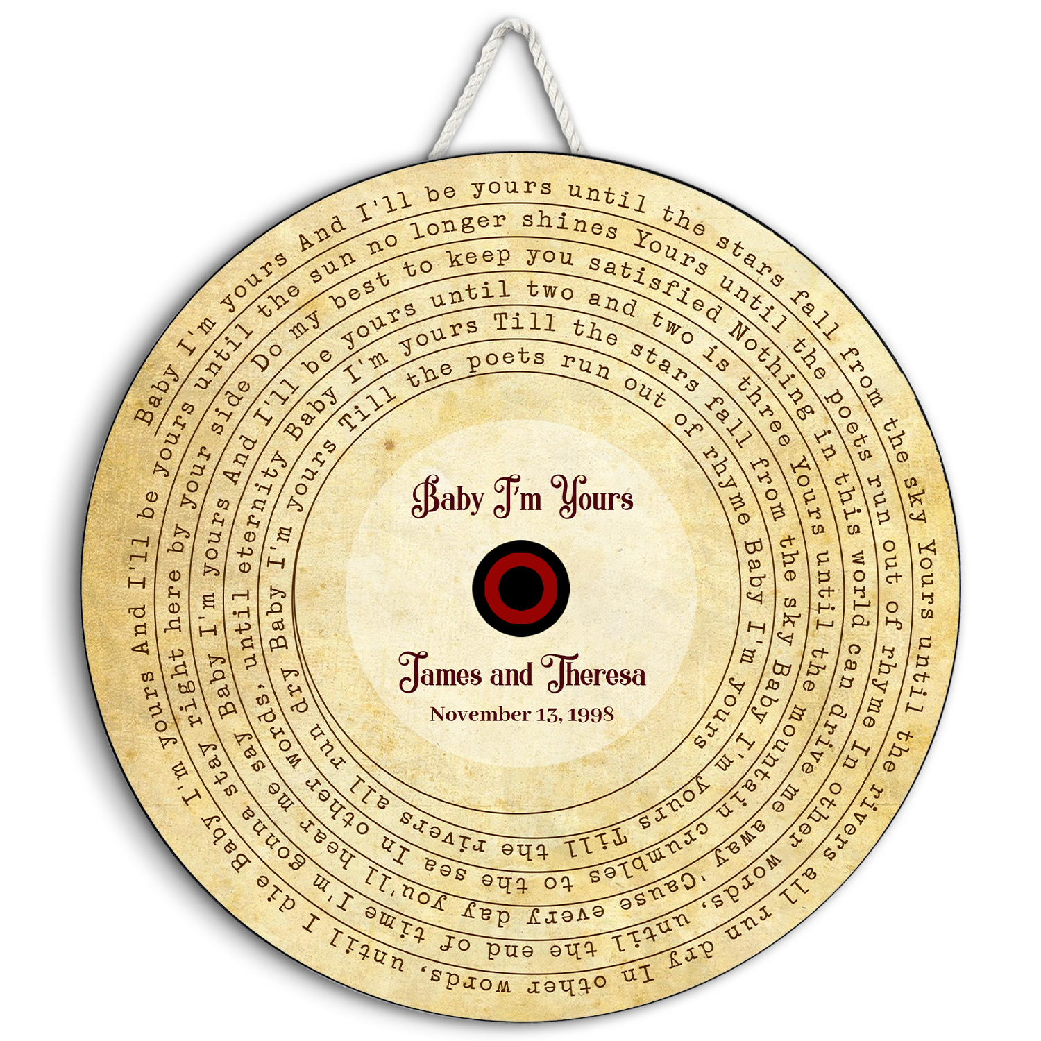 Custom Song Lyrics And Customizable Text, Vinyl Record Art, Round Wood Sign