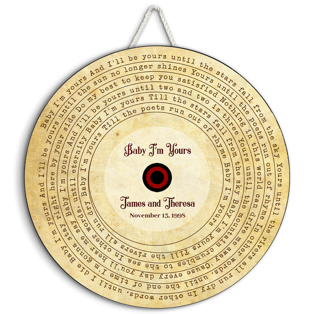 Custom Song Lyrics And Customizable Text, Vinyl Record Art, Round Wood Sign