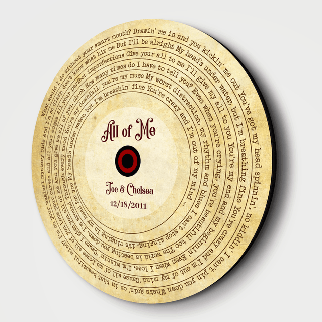 Custom Song Lyrics And Customizable Text, Vinyl Record Art, Round Wood Sign