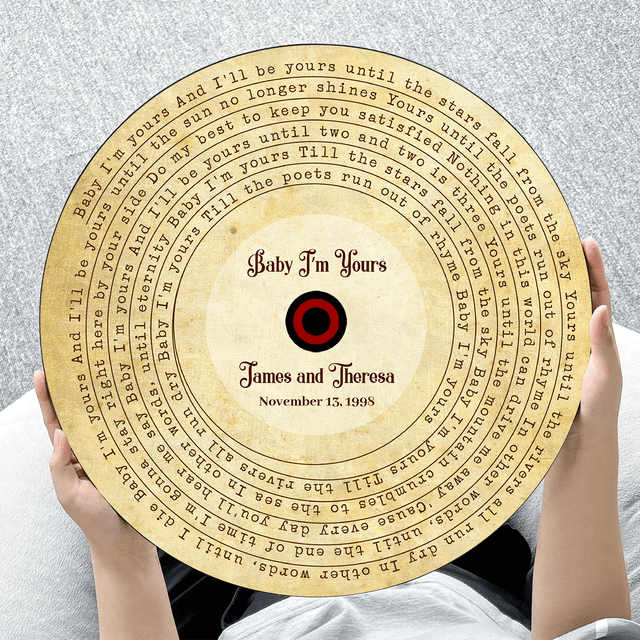 Custom Song Lyrics And Customizable Text, Vinyl Record Art, Round Wood Sign