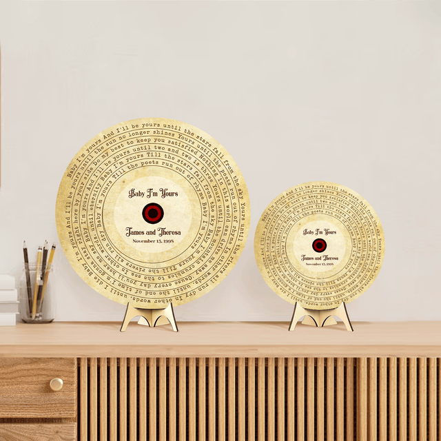 Custom Song Lyrics And Customizable Text, Vinyl Record Art, Round Wood Sign