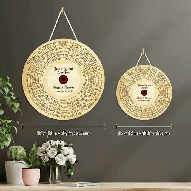 Custom Song Lyrics And Customizable Text, Vinyl Record Art, Round Wood Sign